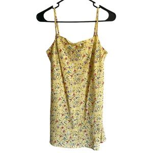 Adorable Yellow Floral Square Neck Strappy Sleeve Sleeveless Mini Sundress Dress